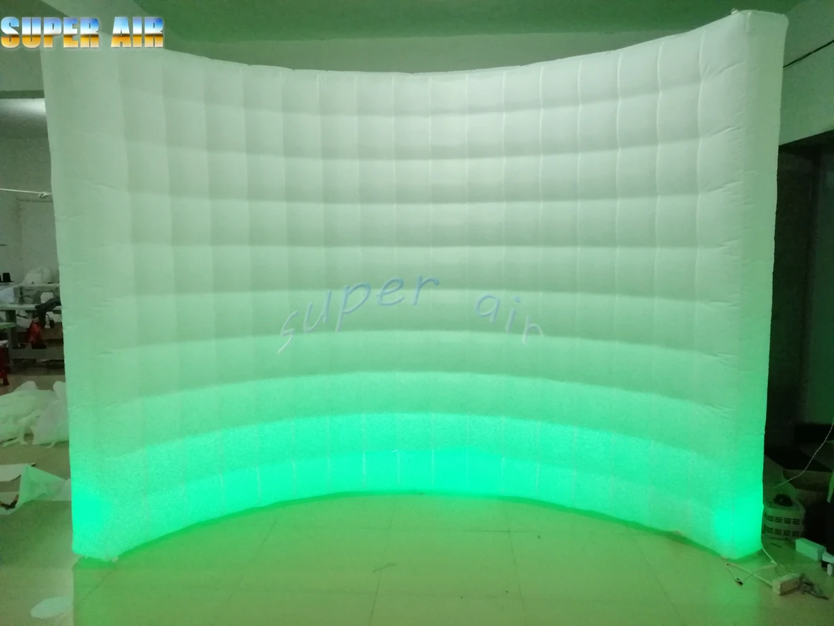 Super Air 3m withe curve Inflatable photo booth inflatable curved wall wedding backdrop with led lighting