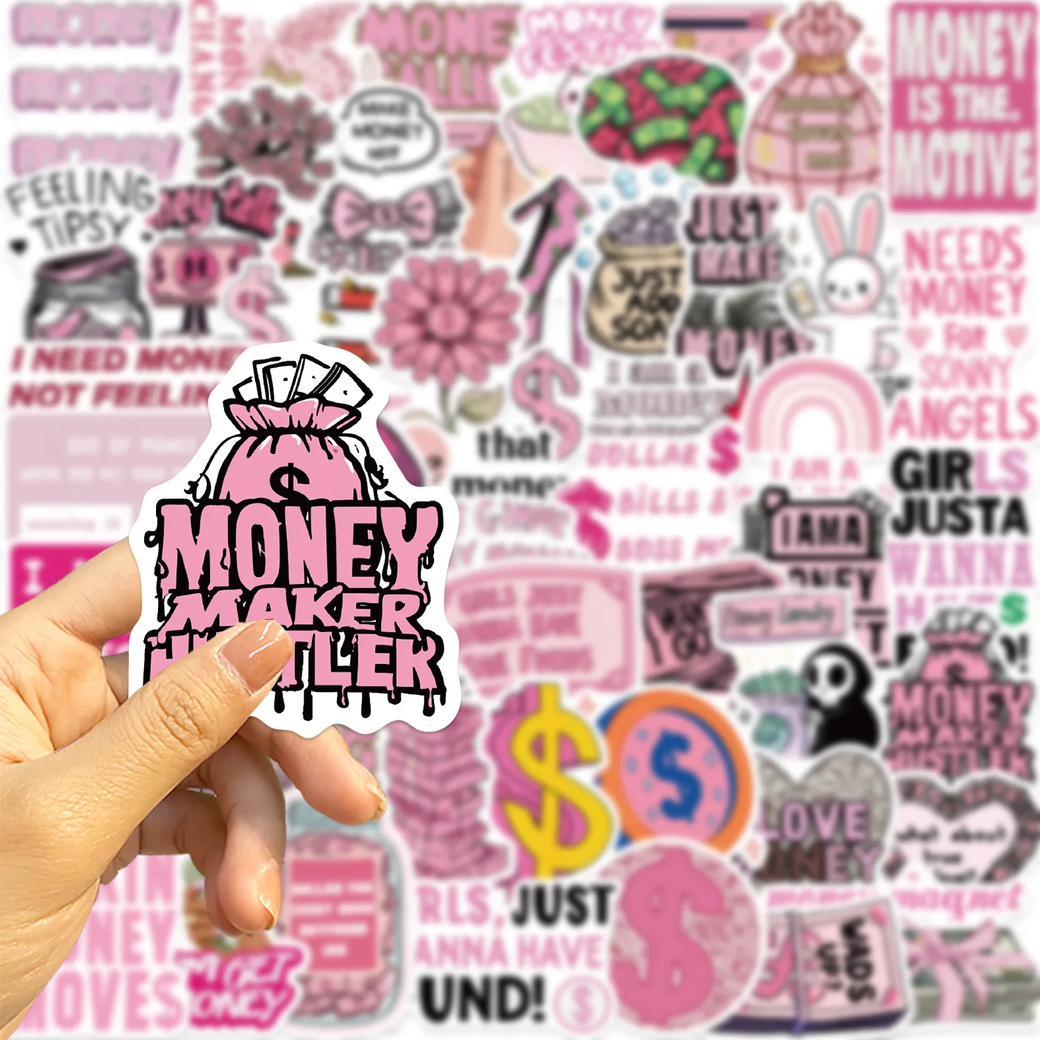 

10/50PCS Funny Money Cartoon Graffiti Stickers Pink for Phone Bottle Scrapbook Travel Bag DIY Aesthetic Decals Creative Gifts