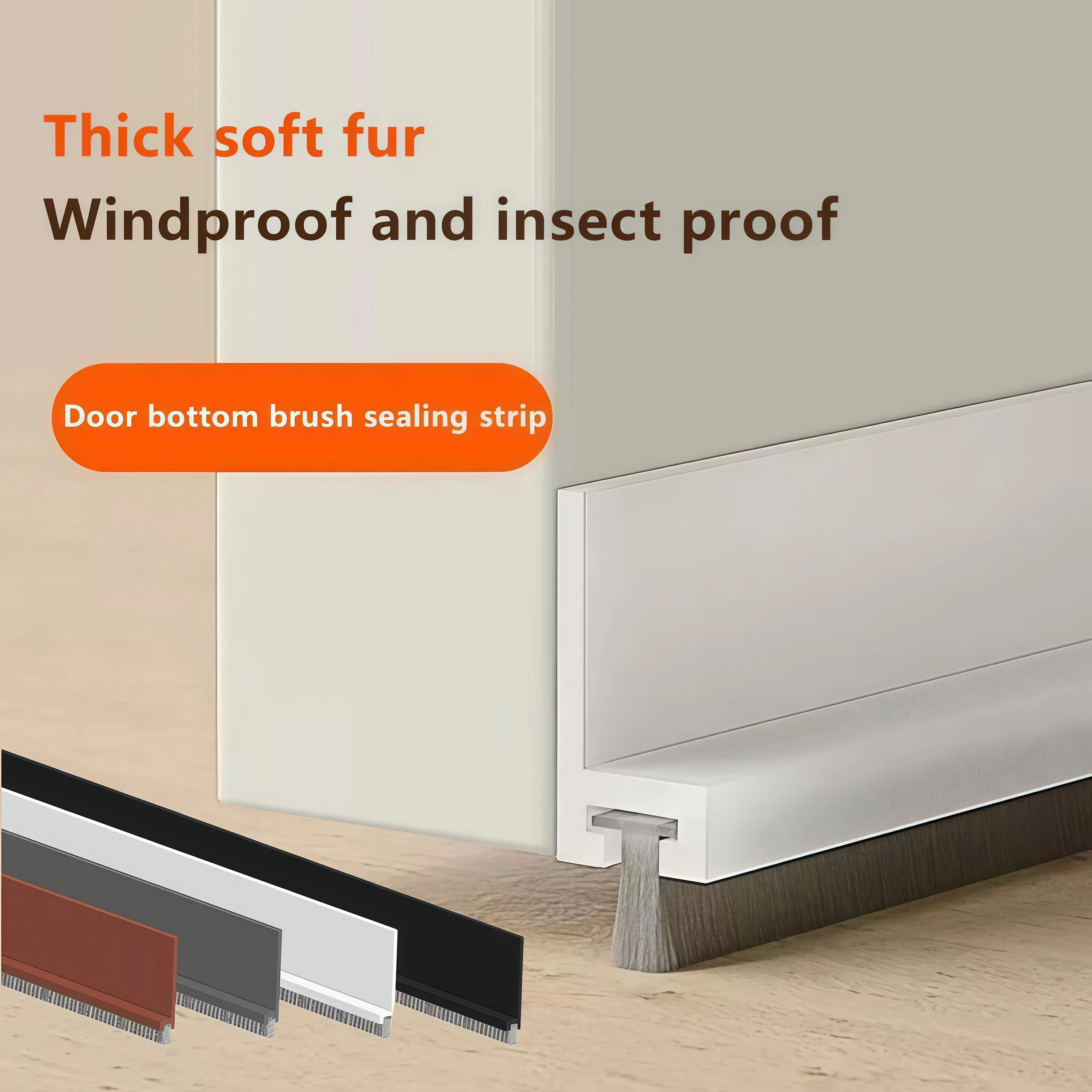 

1 шт. 1 м x 52 мм самоклеящаяся нижняя уплотнительная лента для двери для звукоизоляции, ветрозащитная, защита от насекомых, уплотнительная щетка для двери, уменьшает шум