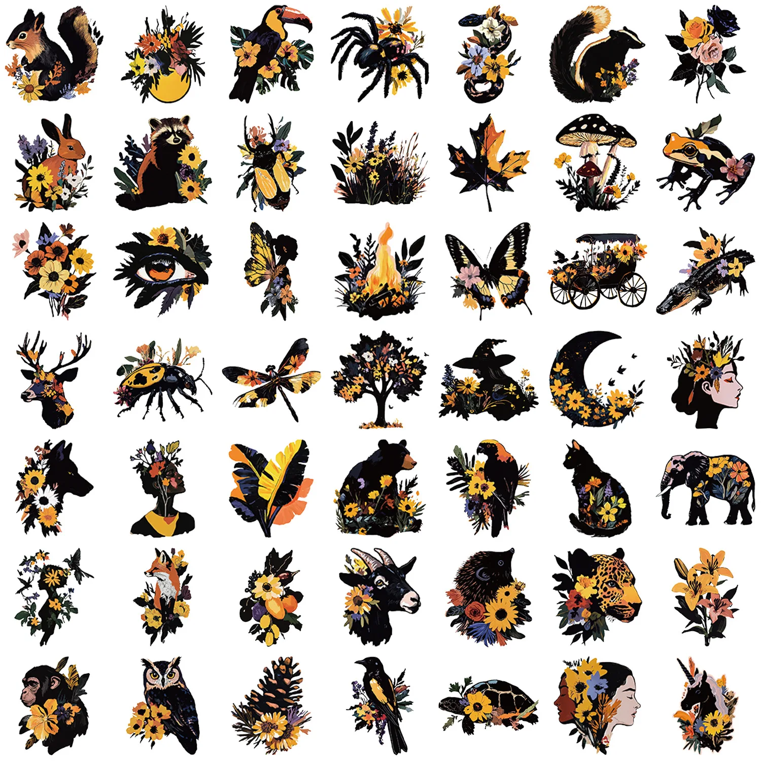 50PCS Cartoon Color Natural Sticker Pack Waterproof Transparent PET Decorative Guitar Notebook