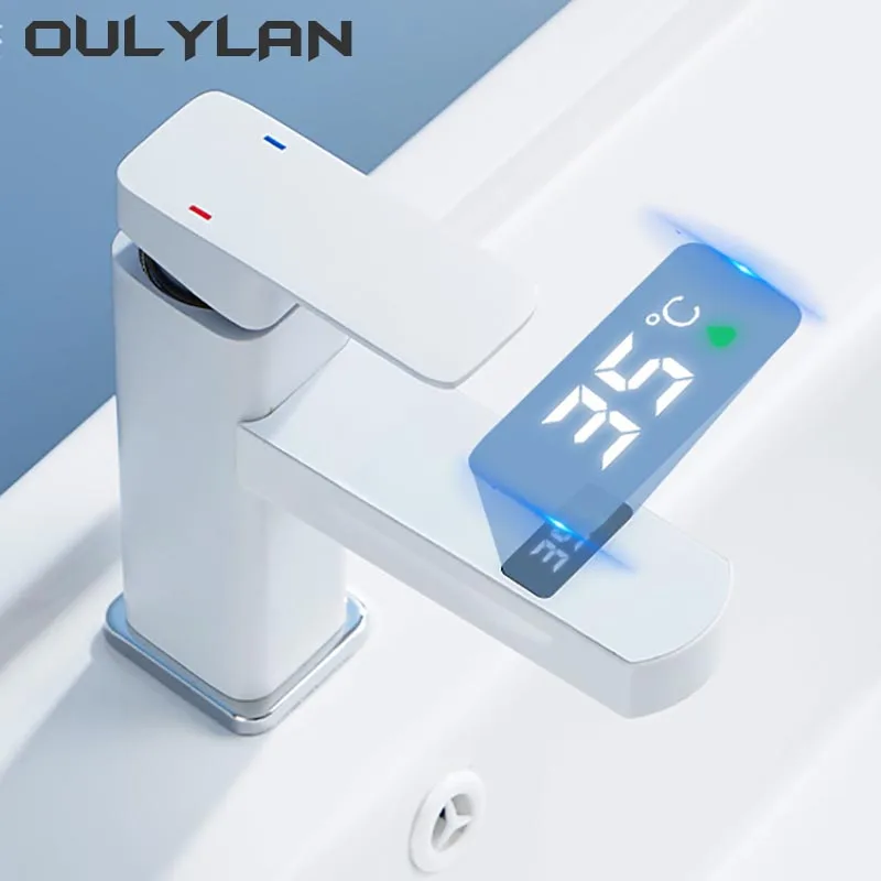 Oulylan Hot and Cold Thermostatic Faucet Temperature Display Kitchen Sink Faucet Bathroom Sink Mixer Faucets Bath Digital