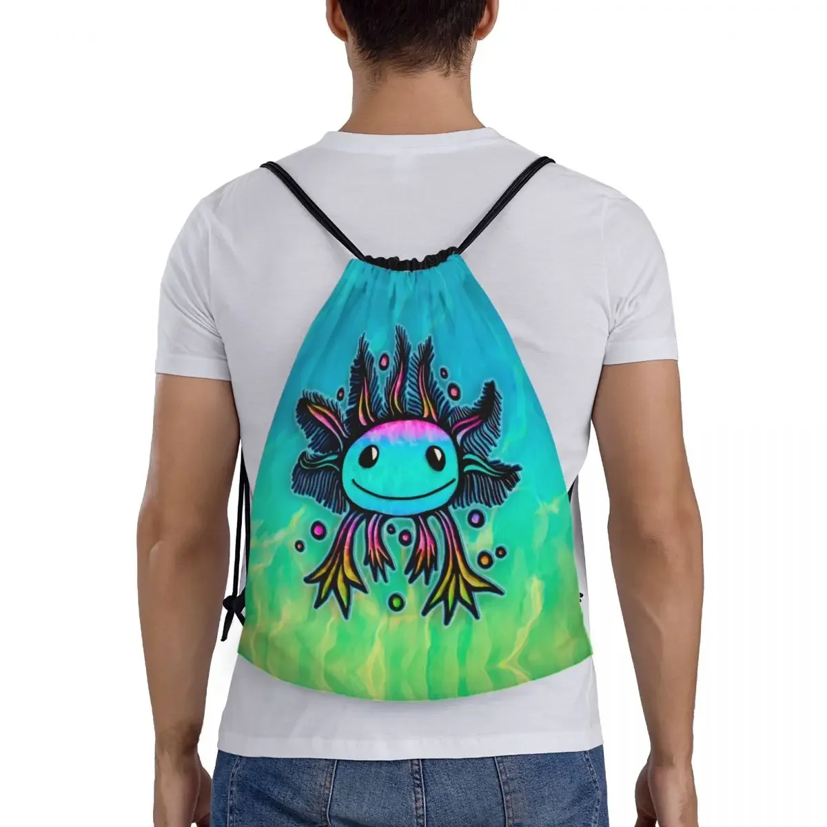 Custom Kawaii Exotische Axolotl Drawstring Tas Vrouwen Heren Lichtgewicht Salamander Dier Sport Gym Opslag Rugzak