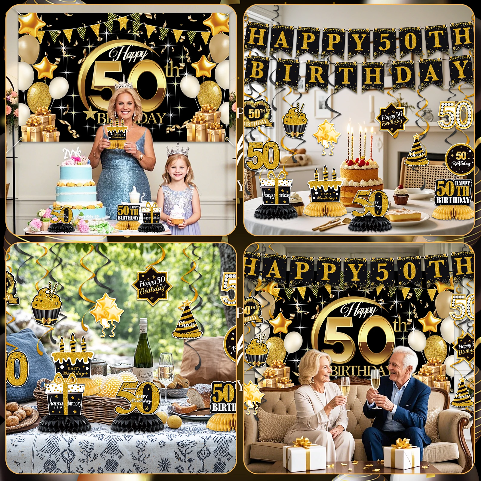 لافتة عيد ميلاد سعيد 50، زينة الحفلات، لمستلزمات زينة الذكرى الخمسين لحفلة عيد الميلاد الخمسين #3