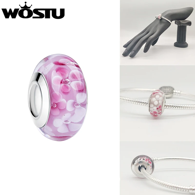 WOSTU High Quality White Murano Glass Beads Fit Original Bracelet Pendant Silver Plated Colorful Charm DIY Jewelry Making