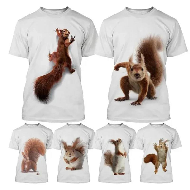 New Hot Sale Squirrel 3D Printed Cute Animal Graphic Funny T-Shirts Unisex Casual Fashion Short Sleeve T Shirts Streetwear Tops