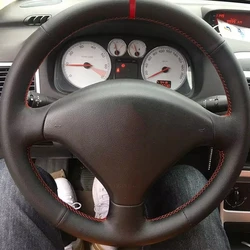 Car Interior Steering Wheel Cover For Peugeot 307 2001-2008 307 SW 2005-2008 Black Microfiber Leather Trim Accessories