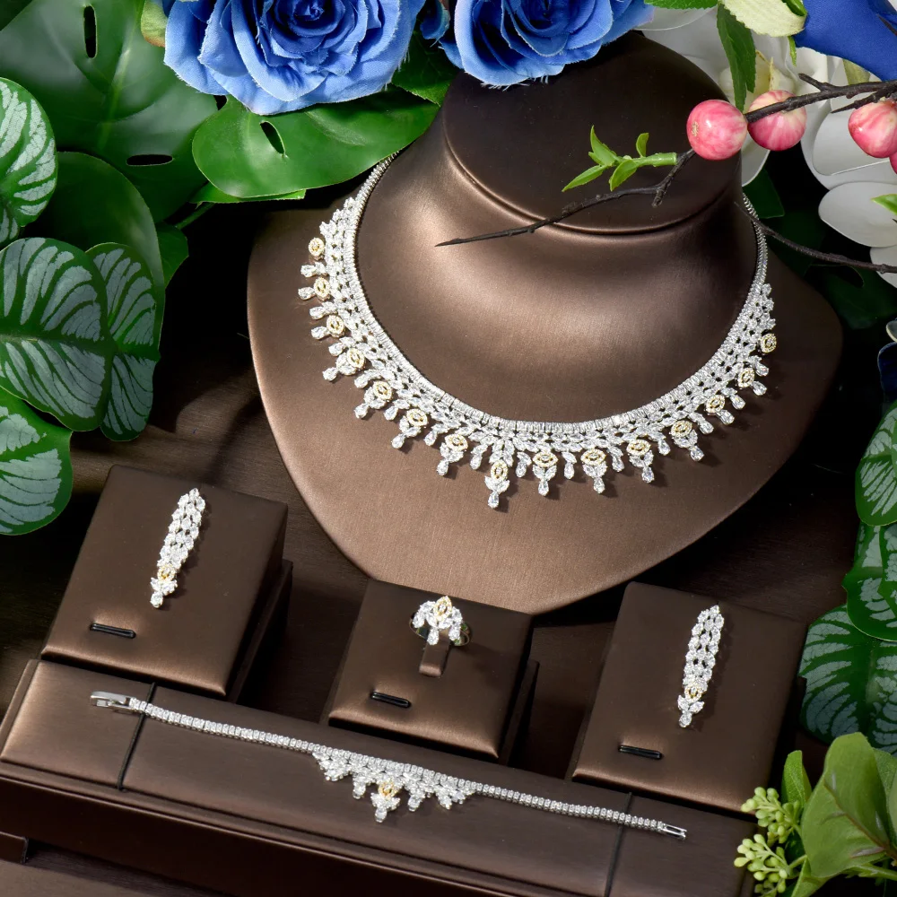 

HIBRIDE AAA Absolutely beautiful jewellery set solid and fashionable CZ zirconia necklace earrings bridal wedding party S-139