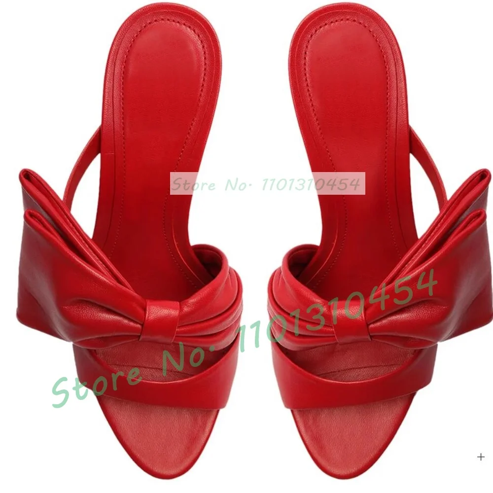 Red Big Bowknot High Heels Mules Women Sexy Open Toe Elegant Metallic Shoes Ladies Summer Chic Trendy Slender Stiletto Slippers