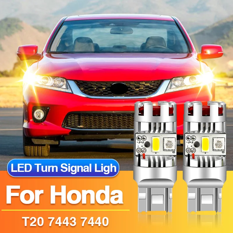 2×7443 7440 LED Turn Signal Light T20 W21W Lamp for Honda FR-V 2004-2009, W21/5W Car Yellow Indicator Blub Canbus No Error 12V