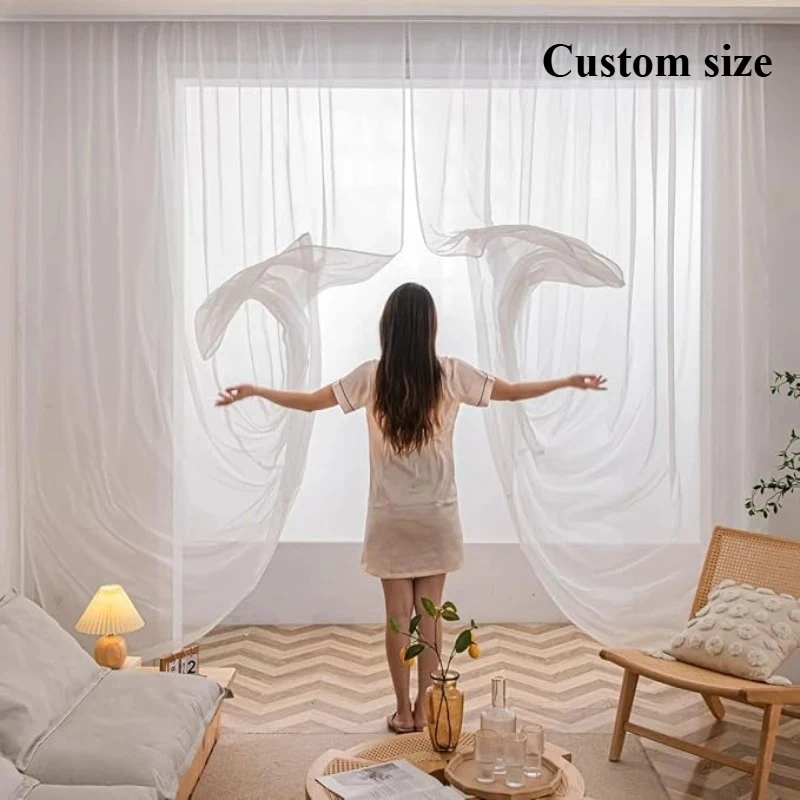 

Custom Size White Tulle Window Sheer Curtains for Living Room Bedroom Dining Transparent Yarn Decor Fashion Door Screen Decor