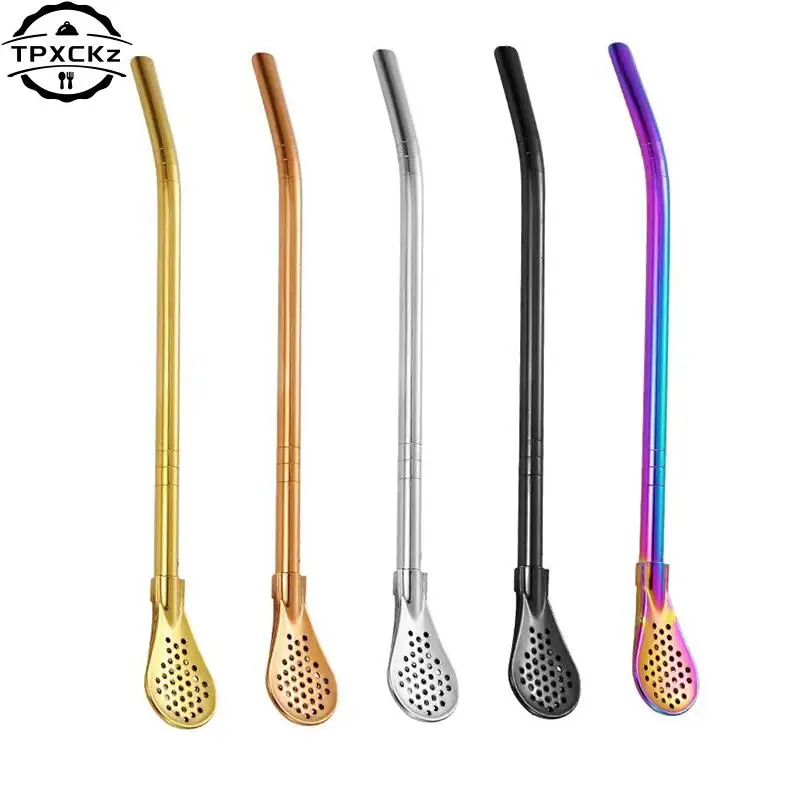 Colorful 304 Stainless Steel Tea Drinking Straws Spoon Yerba Mate Tea Filter Reusable Bombilla Gourd Tea Tools Bar Accessories