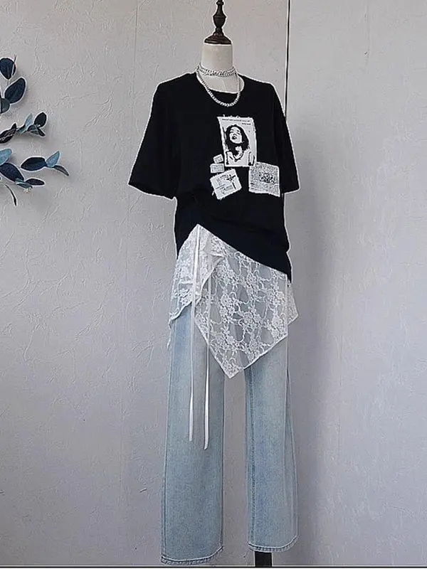 

One-Piece Sharkskin Lace Skirt with Hem Covering Belly Curtain Irregular Bottoming Half-Length Women's Skirt