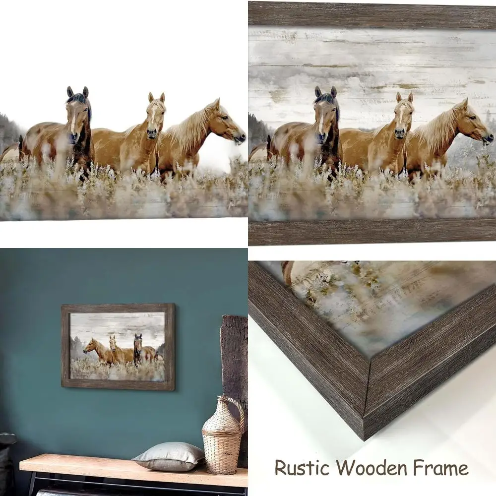 

Настенное искусство с коричневой лошадью в деревенском стиле — деревянный принт в рамке для гостиной и спальни, декор в западной дикой природы