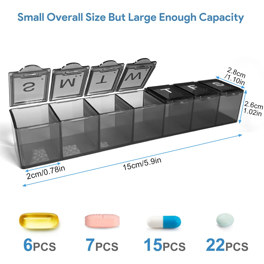 1/2/3/4/5PCS Weekly Pill Organizer for Travel,7 Day Pill Box,Big Compartments Pill Case, Medication Dispenser for Fish Oils
