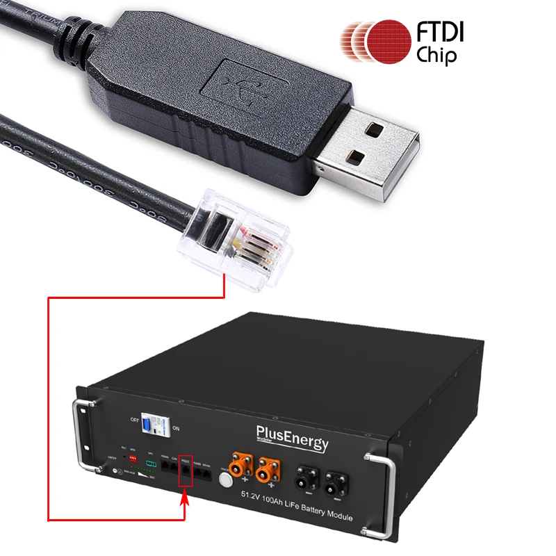 

FTDI FT231 USB RS232 to RJ11 6P4C Serial Console Communication Monitoring Cable for PlusEnergy TS2400 LP18-48100 LifePO4 Battery