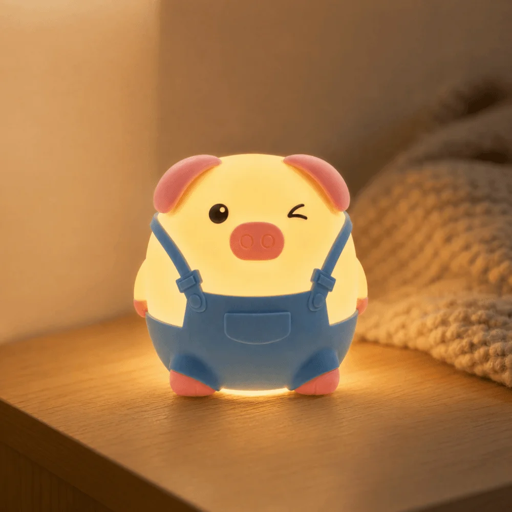 Soft Eye-Care Pig Silicone Night Light Warm Glow Dimmable LED Silicone Nightlight Cute Pig Shape Eye Protection