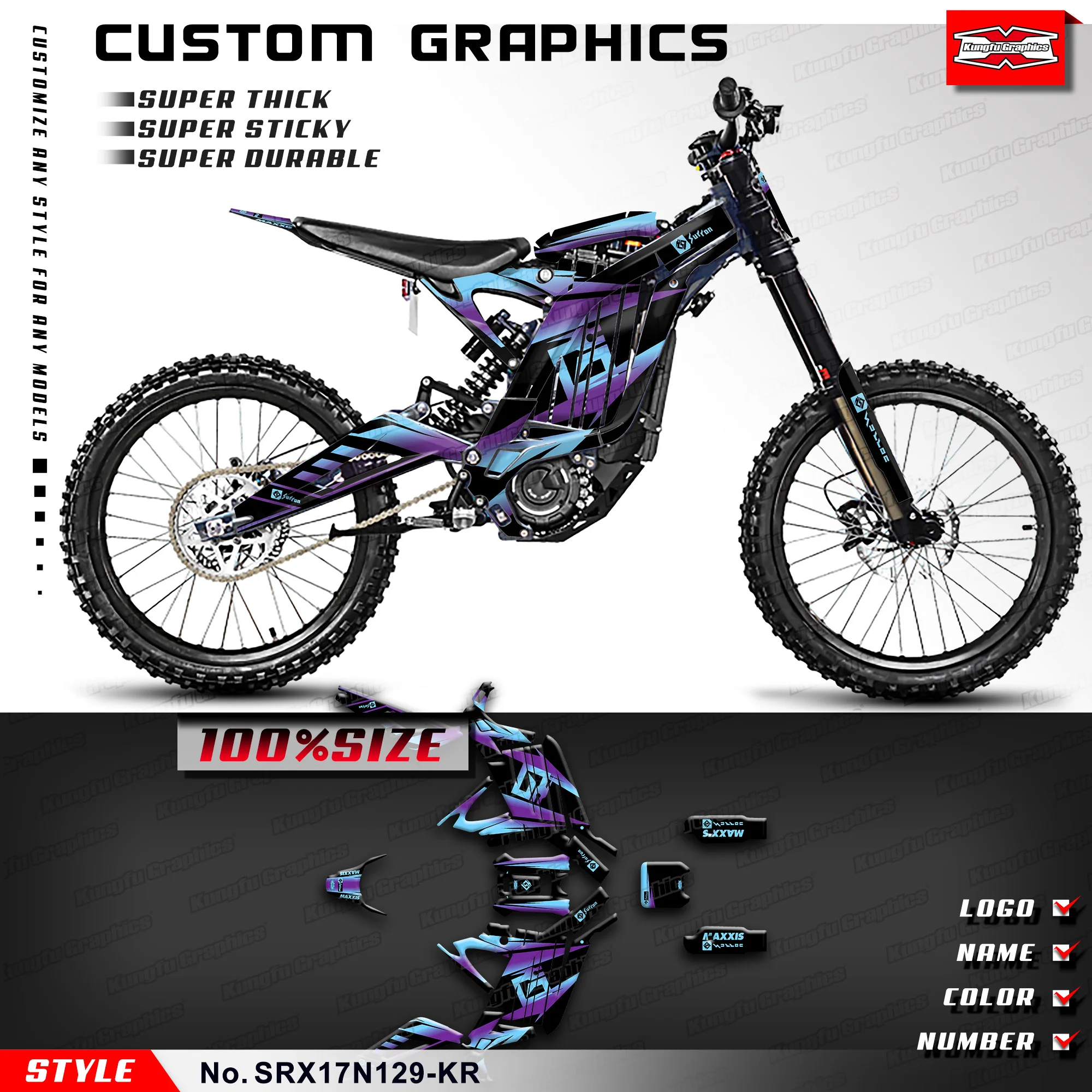 

KUNGFU GRAPHICS Graphics Kit Vinyl Sticker for Sur-Ron Light Bee X/S Electric Bike, SRX17N129-KR