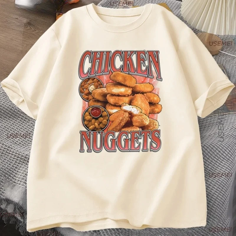 Chicken Nuggets Rap Vintage Graphic T-Shirt Men Funny Retro Food Lover Tee Aesthetic Trendy Y2K Streetwear T Shirt Oversized