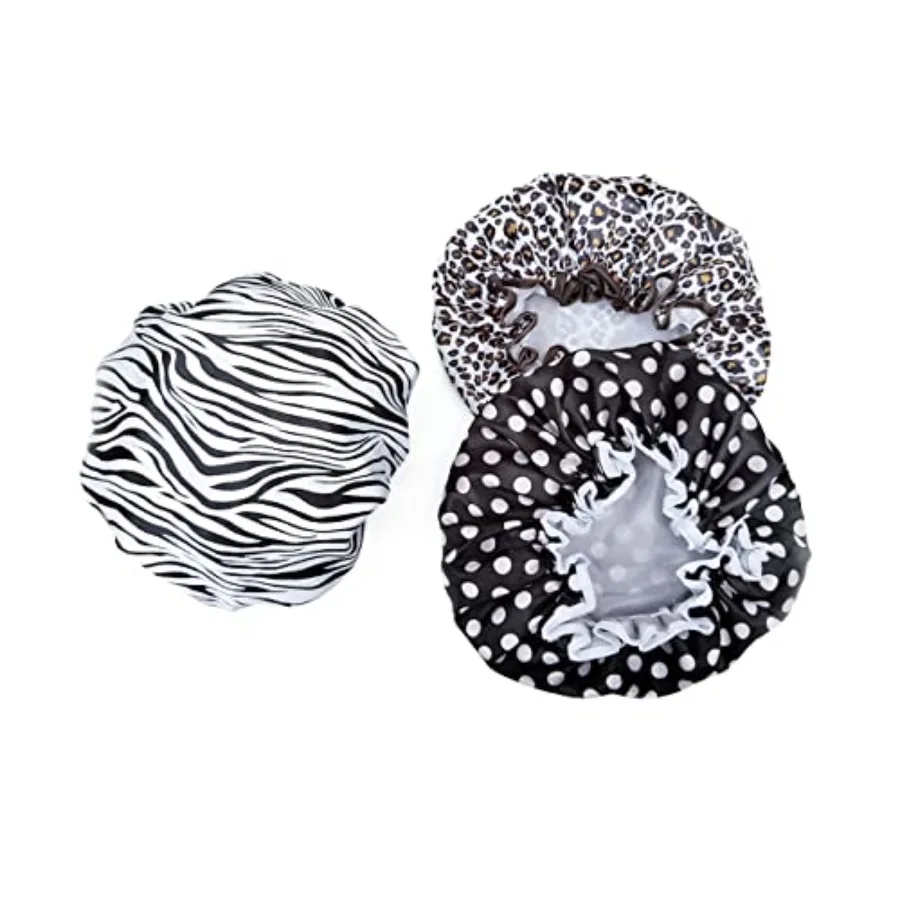 

Shower Cap, 3 Packs Waterproof Reusable Bath Caps for Women Hair, Double Layers Elastic Shower Hat Hair Protection