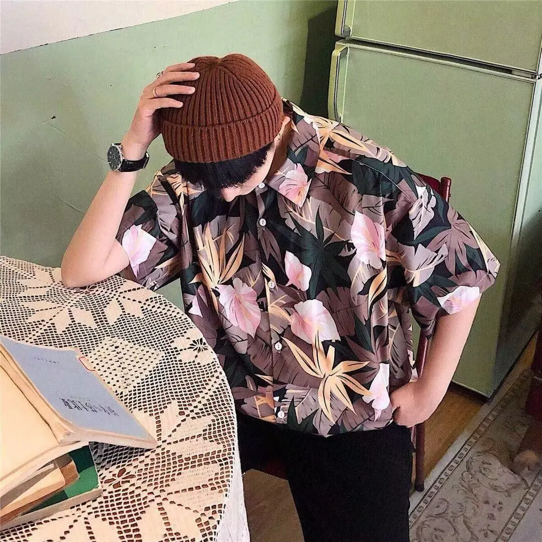 

EPIC Original Hand-Painted Floral Print Short-Sleeve Men's Shirt Summer Hawaiian Beach Casual Style Silk Fabric No Ironing Ne...