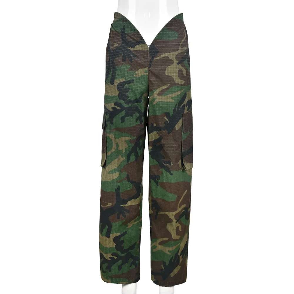 BKLD Streetwear Fashion 2025 Autumn New Pocket Irregular Camouflage Printed Casual Pants Clothes For Women High Waist Trousers