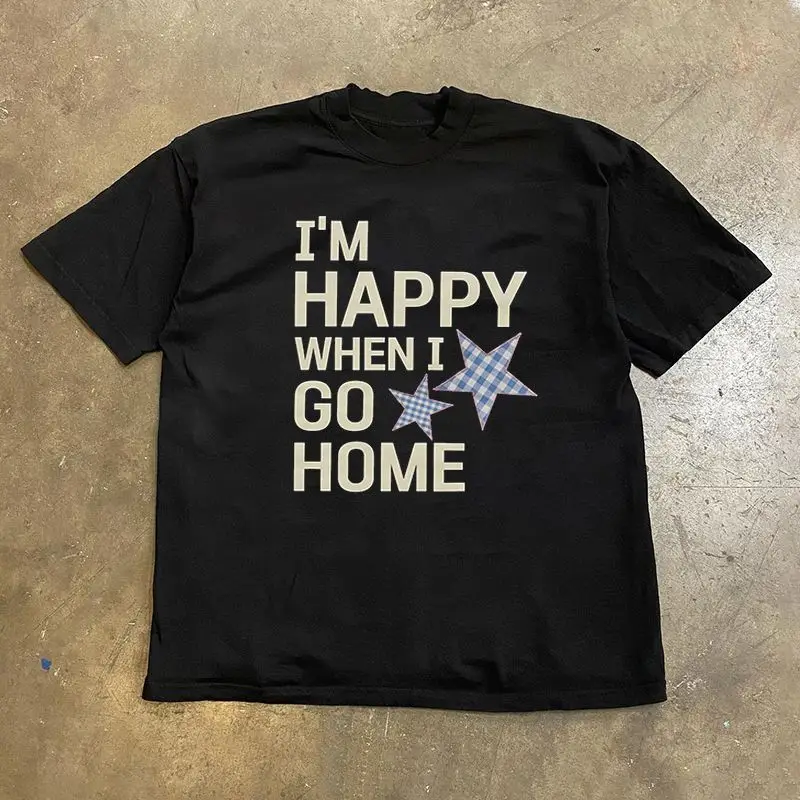 تي شيرت American Small Retro Design Sense Small Star مطبوع عليه حروف فضفاضة ومريحة وفريدة من نوعها للرجال والنساء