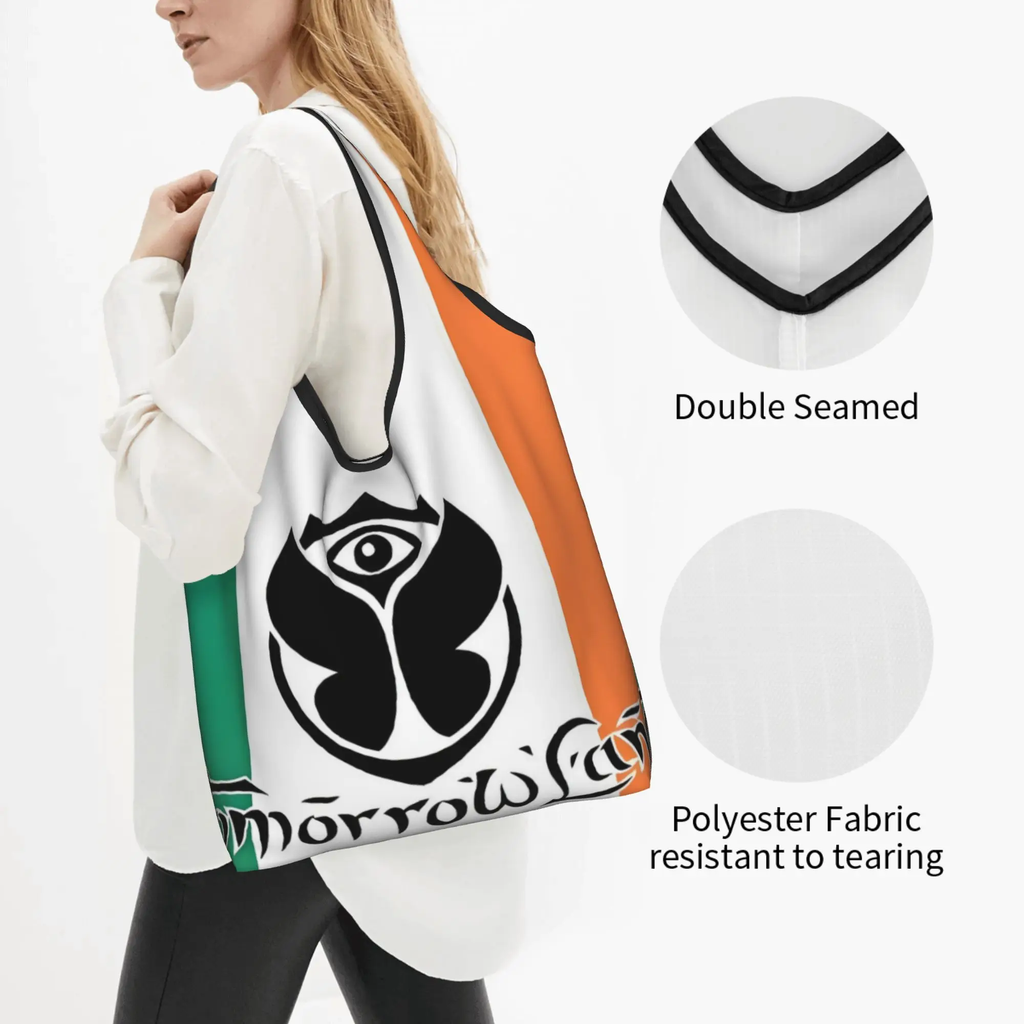 Recycling Tomorrowland Belgian Electronic Dance Music Festival Shopping Bag Women Tote Bag Portable  Grocery Shopper Bags