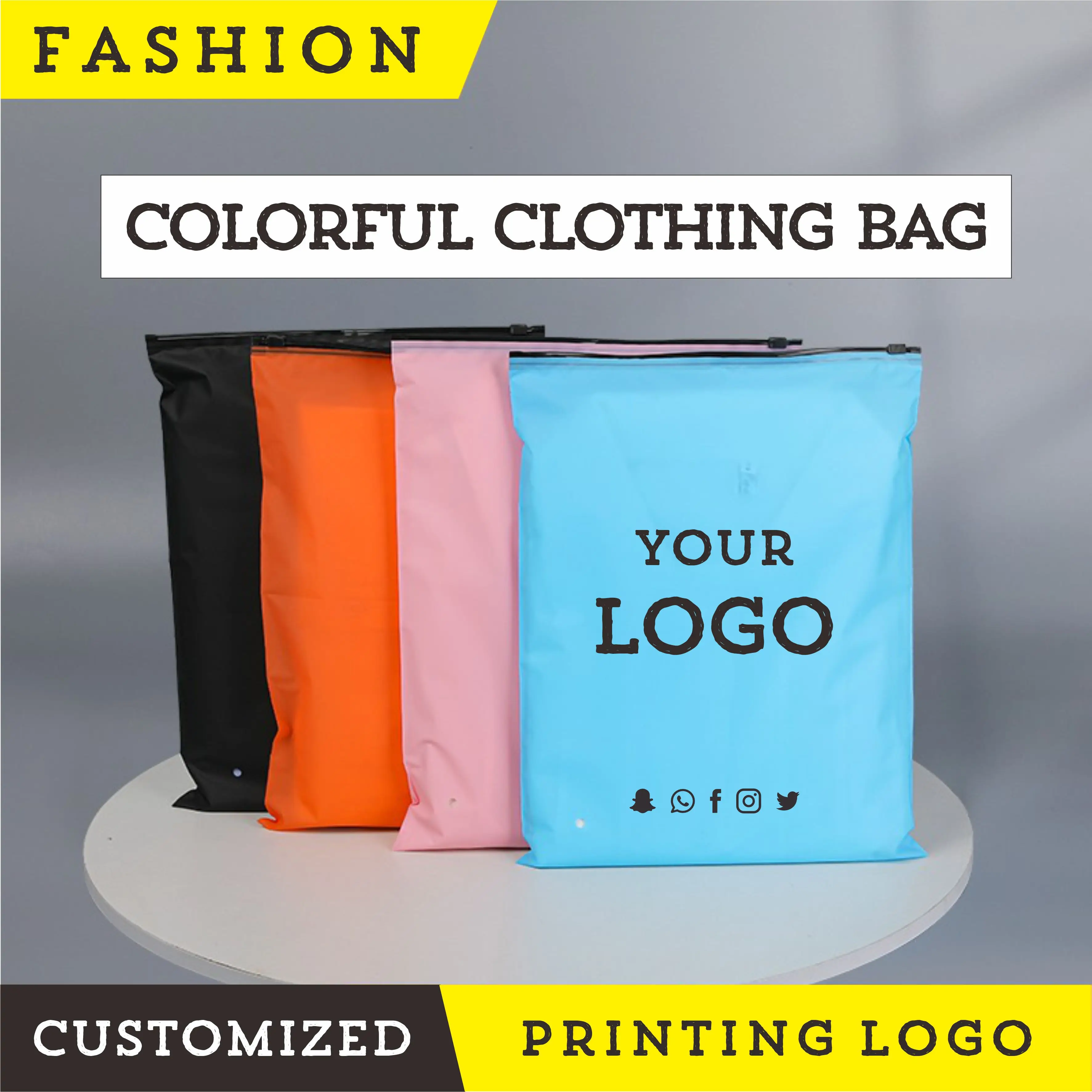 

Customized environmentally friendly and recyclable color zipper clothing packaging bag logo printing