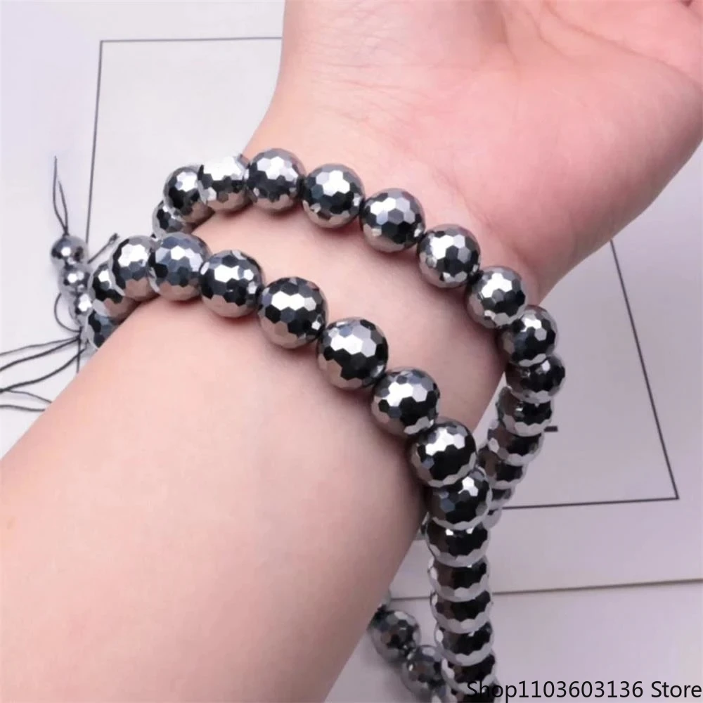 

Natural Terahertz Energy Stone Long Chain Bracelet Spherical Semi-finished Faceted Simple Exquisite Fashion Jewelry Holiday Gift
