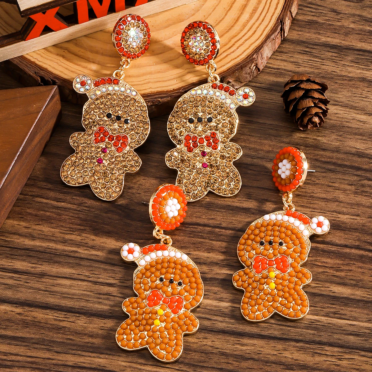 Dvacaman Christmas Gingerbread Man Earrings Cute Crystal Dangle Drop Earrings for Women Rhinestone Xmas Hat Holiday Party Gifts