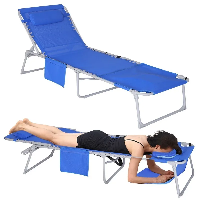 Foldable Sun Tanning Lounge Chair With Face Hole & Arm Holes Outdoor Poolside Relax Reading Chair