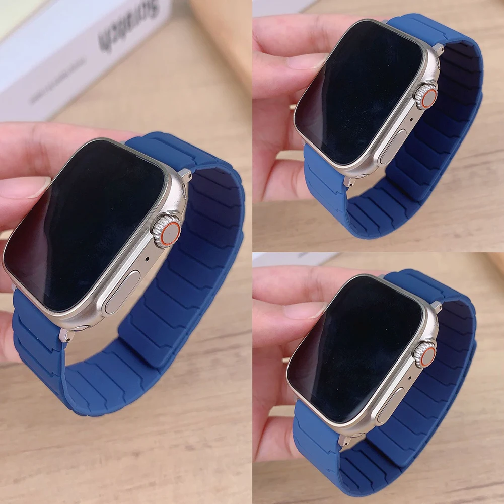 Магнитный силиконовый ремешок, регулируемый спортивный ремешок для часов, водонепроницаемый сменный ремешок для часов для Apple Watch 9/S10/Ultra2
