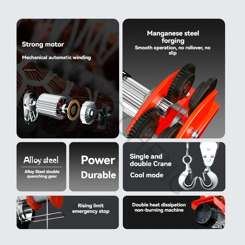 رافعة صغيرة مصغرة القرع الكهربائي المنزلية 220 فولت رافعة صغيرة مع سيارة رياضية ذات 4 عجلات. 0.5t/1t رافعة #6