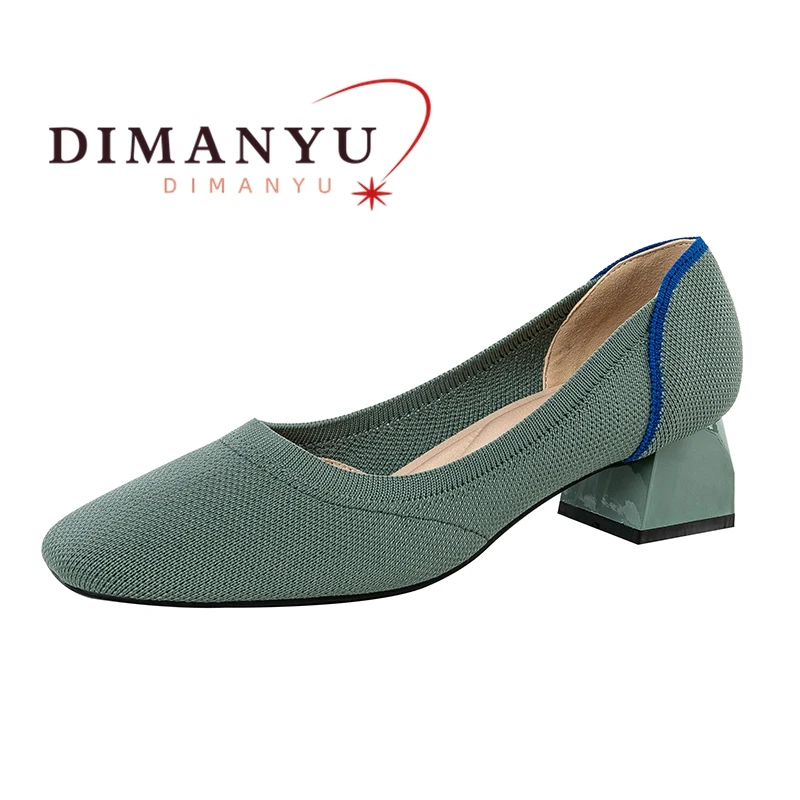 

DIMANYU Women Dress Shoes Fashion 2024 New Knit Ladies Shoes Square Head Large Size 41 42 43 Mid Heel Women Shoes