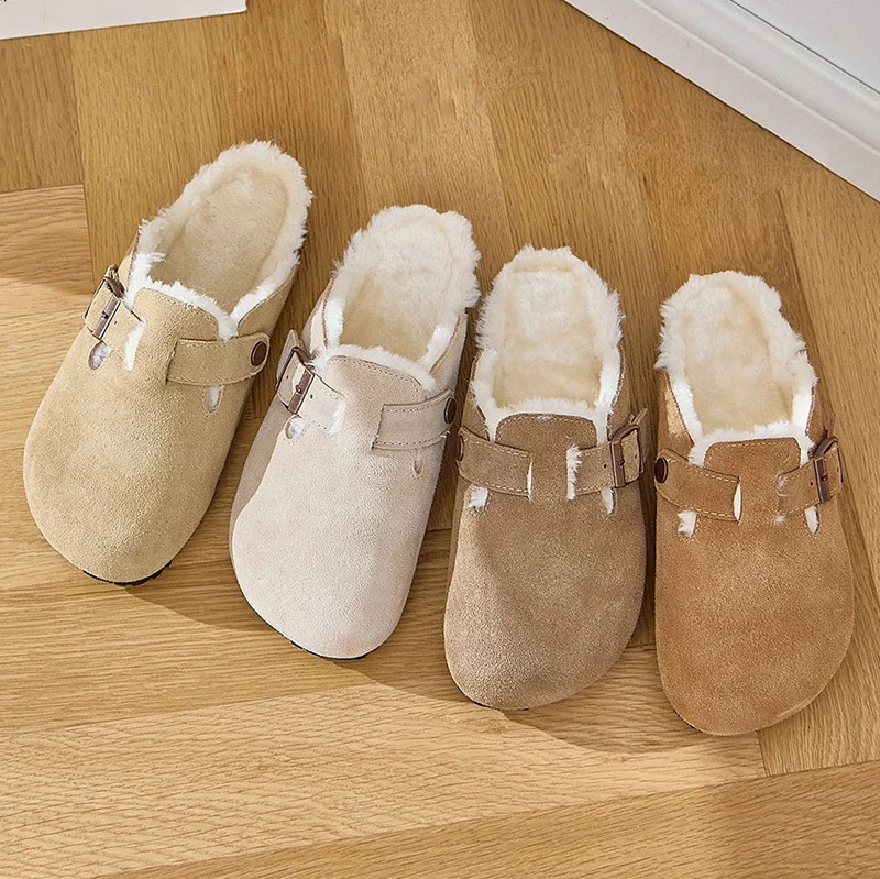 

2023 Shoes For Women Winter Fur Slippers Cork Shoes With Plush Thick Bottom Cow Suede High Quality Cork Slippers Warm Shoes