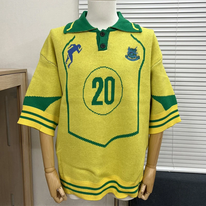 

Свитер House of Errors, высококачественный повседневный свободный пуловер, модный жаккардовый вязаный пуловер с большими глазами и короткими рукавами