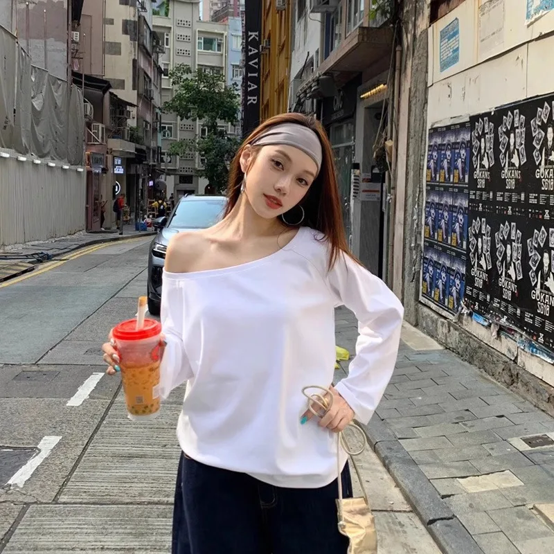 No Hat Hoodies Women Autumn Sexy Spicy Girls Solid Simple Basic Off Shoulder Baggy Cozy Streetwear Korean Style Prevalent Cool