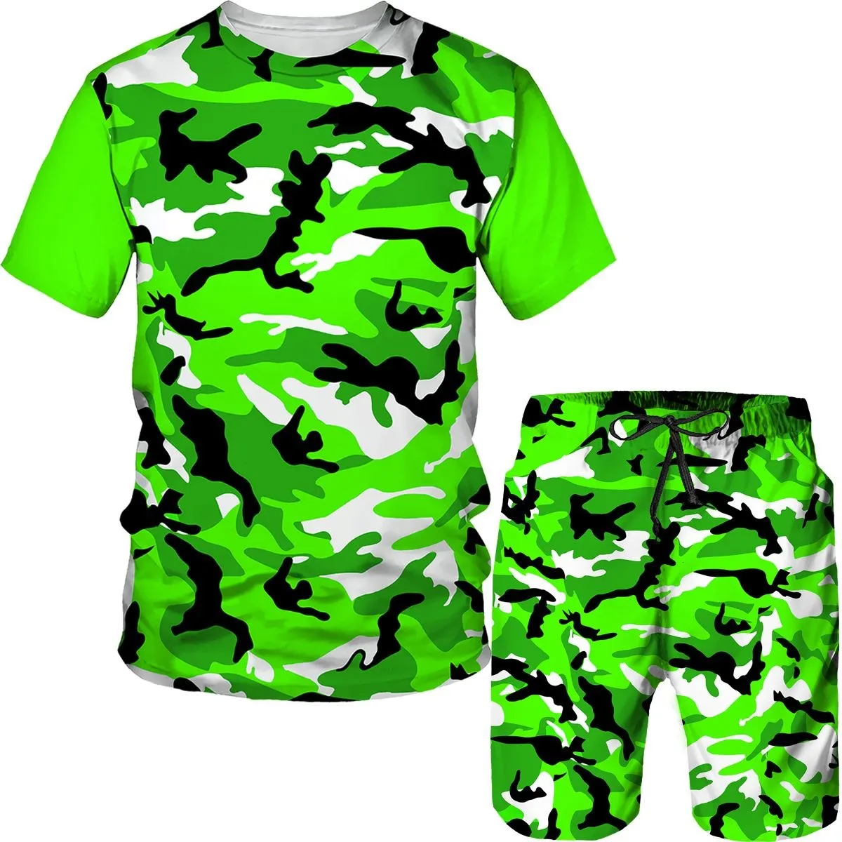 Camouflage sportswear 3D printing sportswear set Men\'s short sleeve T-shirt shorts 2-piece set sportswear casual Men sportswear