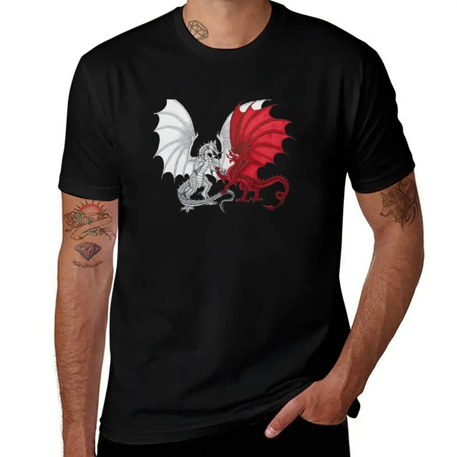

Welsh Dragon vs English Dragon T-Shirt cotton graphic tees blacks croswit shirt man tees mens vintage t shirts