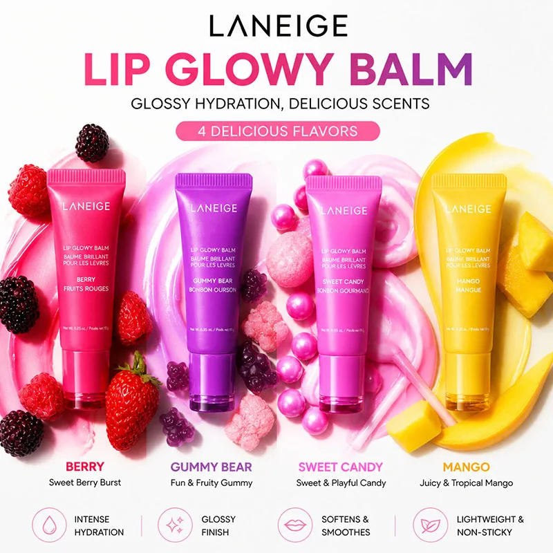Bálsamo Labial Brillante Laneige Fruit, Tratamiento Labial Ligero e Hidratante, Mascarilla Labial Humectante y Reparadora, Cuidado Labial con Brillo Intenso