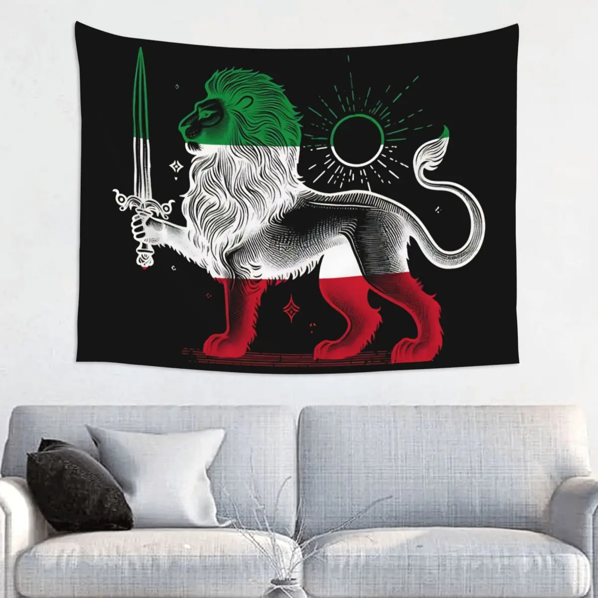 Shir O Khorshid Persian Iran Lion And Sun Tapestry Hippie Polyester Wall Hanging Wall Decor Background Cloth Retro Wall Tapestry