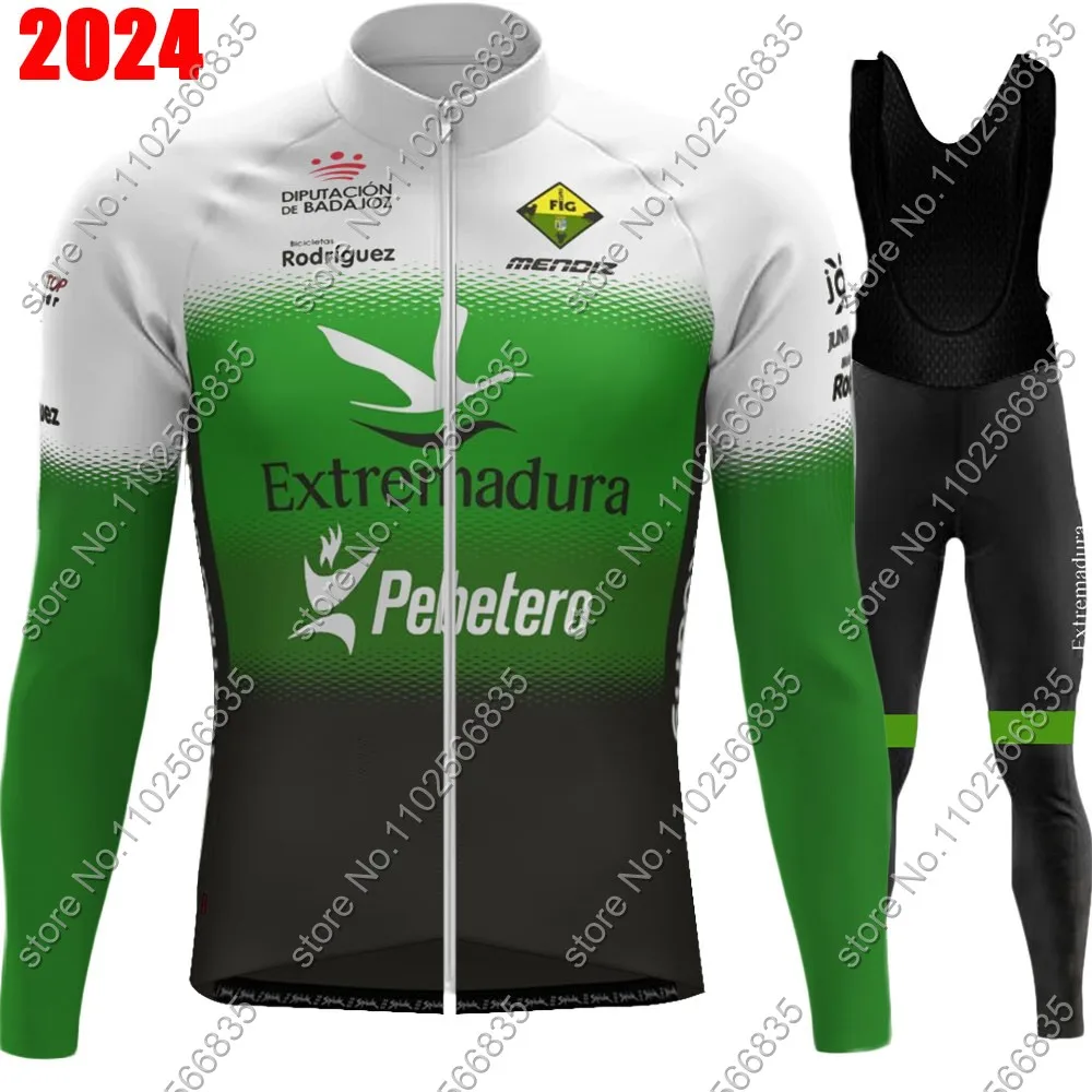 Extremadura - Pebetero 2024 Cycling Jersey Set Long Sleeve Spanish Winter Summer Green Clothing Suit MTB Bike Road Pants Bib