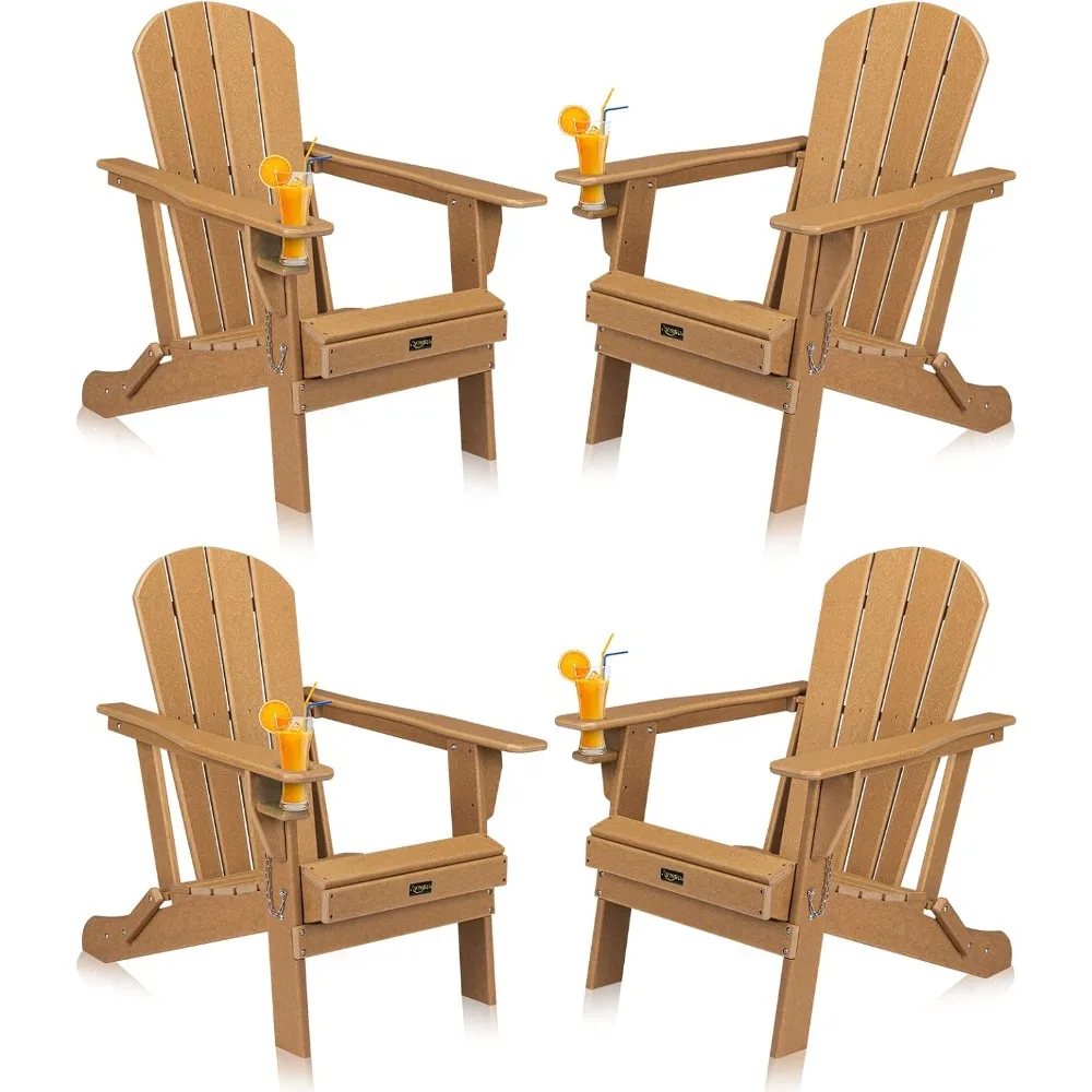 

Plastic Adirondack Chairs Set of 4, Folding with Cup Holder,Waterproof Material,Comfortable,for Outdoor Pool Patio