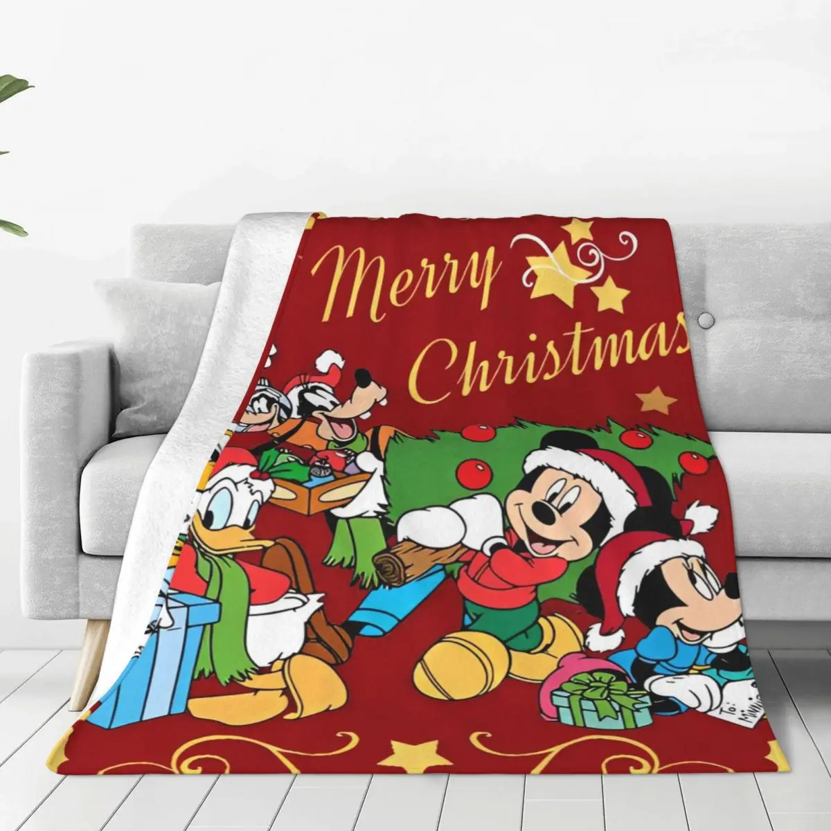 Christmas Mickey Minnie Mouse Blanket Warm Soft Novelty Plush Throw Blanket For Living Room Travel Flannel Bedspread Bed Cover