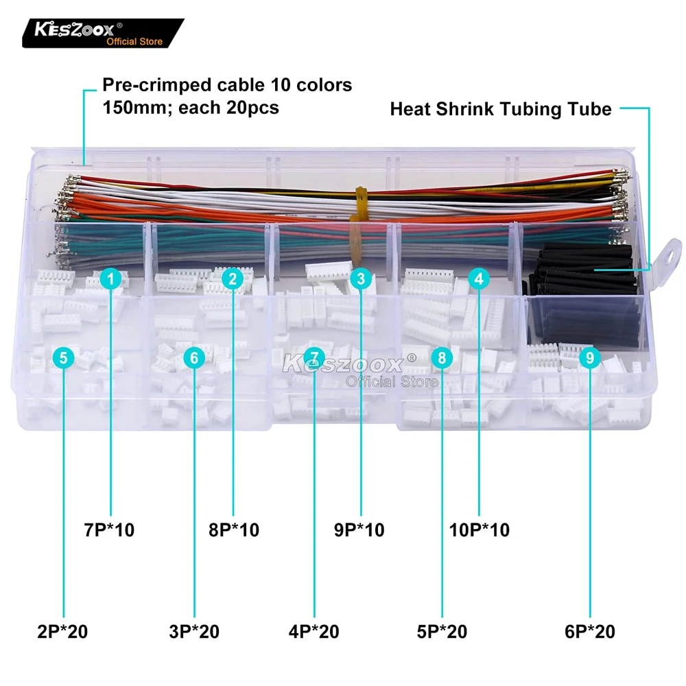 keszoox Molex 1.25mm 51021-02 MX 1.25mm Male Connector Kit 53047-0260 2-10P Housing with 28AWG Pre-crimped Cable