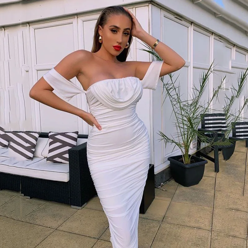 

2025 New Mesh Pleated Shoulder Dress Spring and Summer Women's Clothing