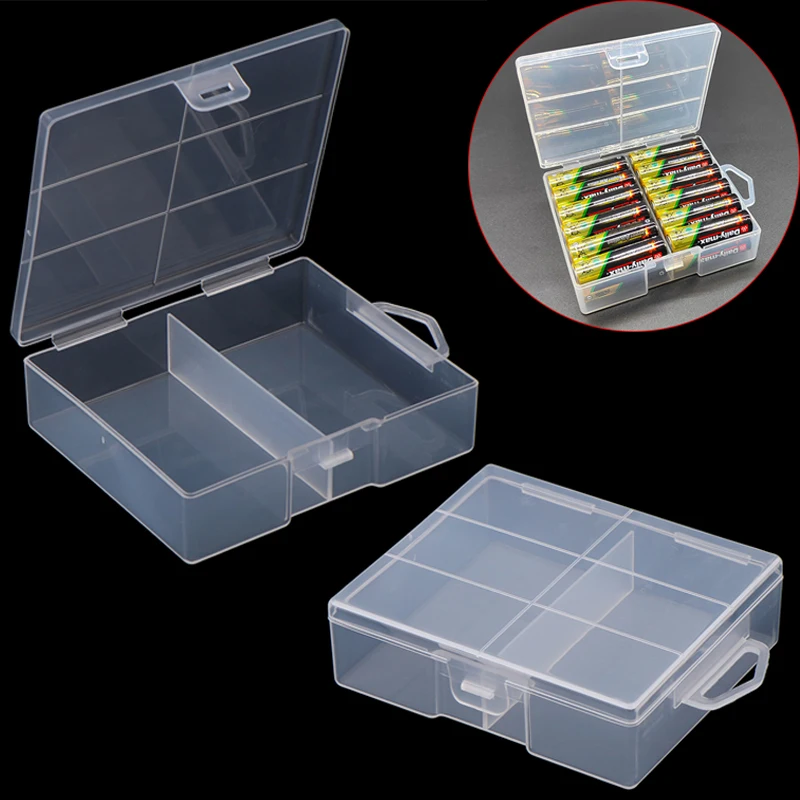 1PCS Transparent Plastic Battery Storage Box For AA AAA Batteries Organizer With Hardware Accessories Clear Divider With Cover