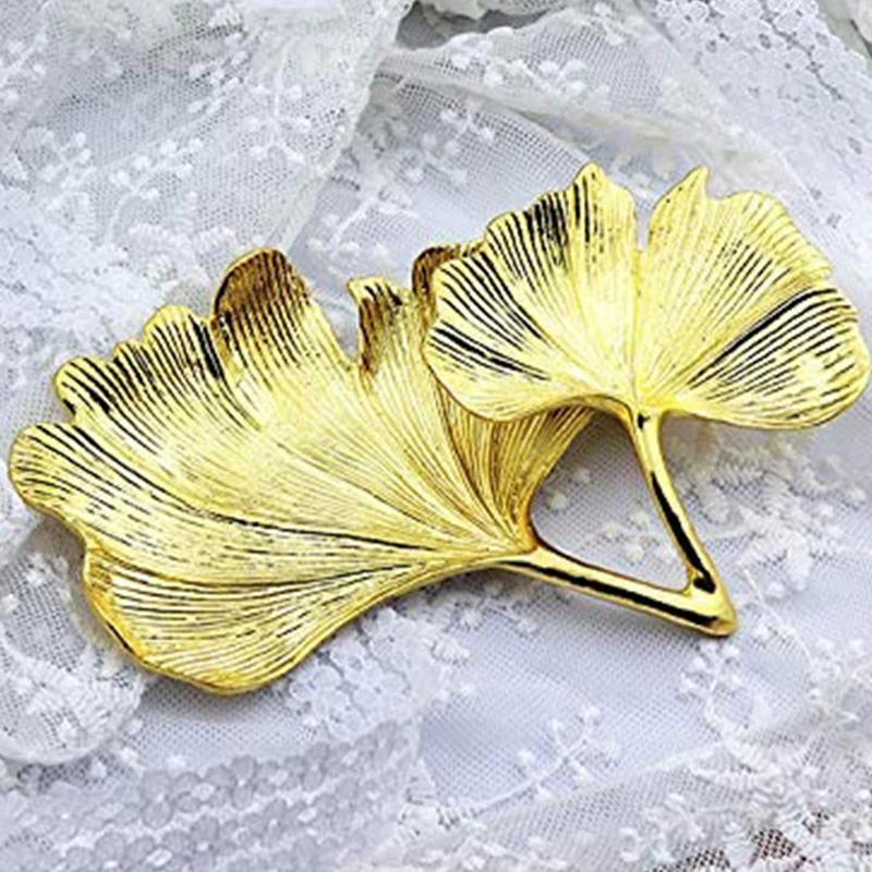 Gold Leaf Ginkgo Biloba Leaf Decorative Tray Gold Jewelry Tray Desk Decorative Dish Organizer Tray For Ring Necklace
