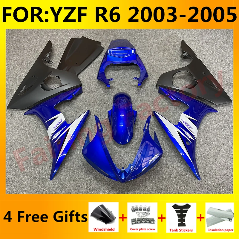 

Комплект обтекателей для кузова нового мотоцикла ABS, подходит для YZF R6 2003 2004 2005 55 03 04 05, комплект обтекателей кузова, синий, белый