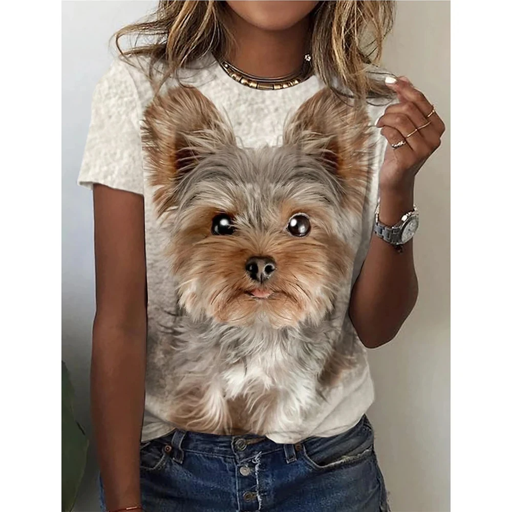 Summer Women Kawaii Dogs Cats Printed T-Shirt Female Fashion Trend Tops Ladies Casual Short Sleeve Clothing Girls O-Neck Tees